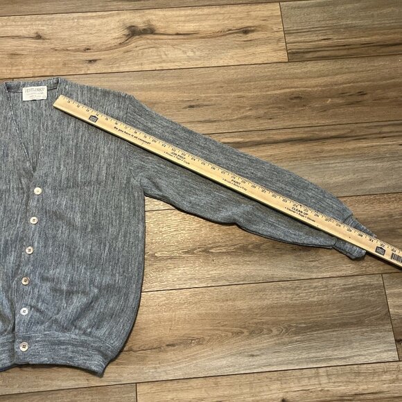 Men's VTG Jeff Links Knit Cardigan SZ LARGE Gray USA Made Button Front Grandpa - Picture 7 of 11